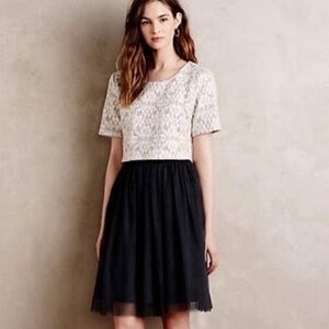 Weston Anthropologie Lace Top Tulle Skirt Dress Petites XS Short Sleeve